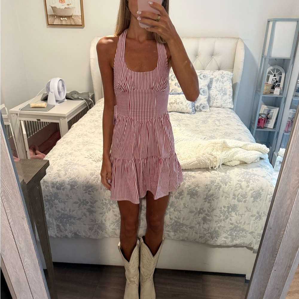 Women’s Red Stripe Halter Sundress